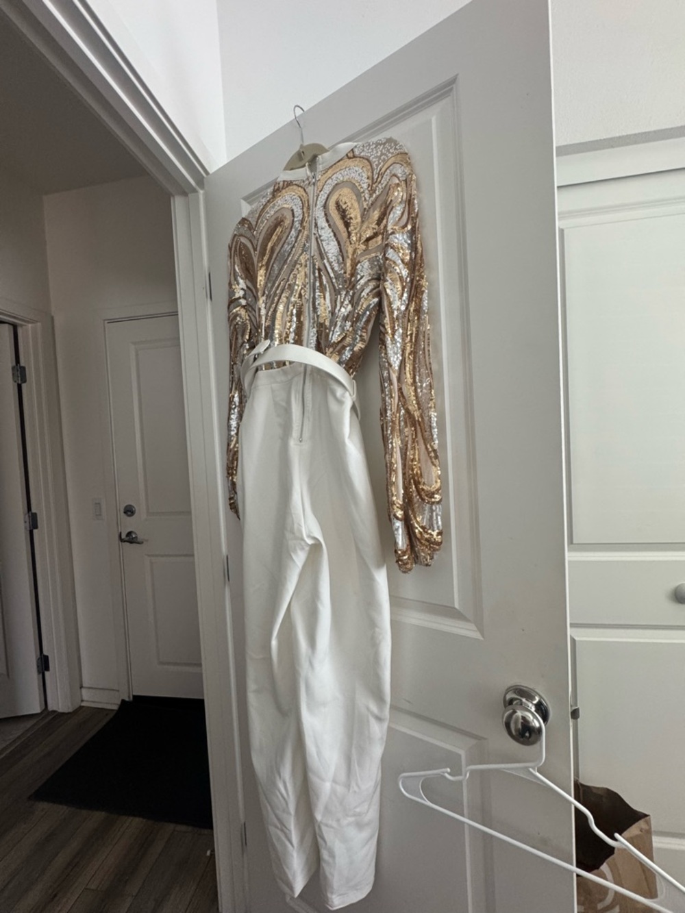 Sequin Gold & White Wide-Leg Jumpsuit - Picture 2 of 5
